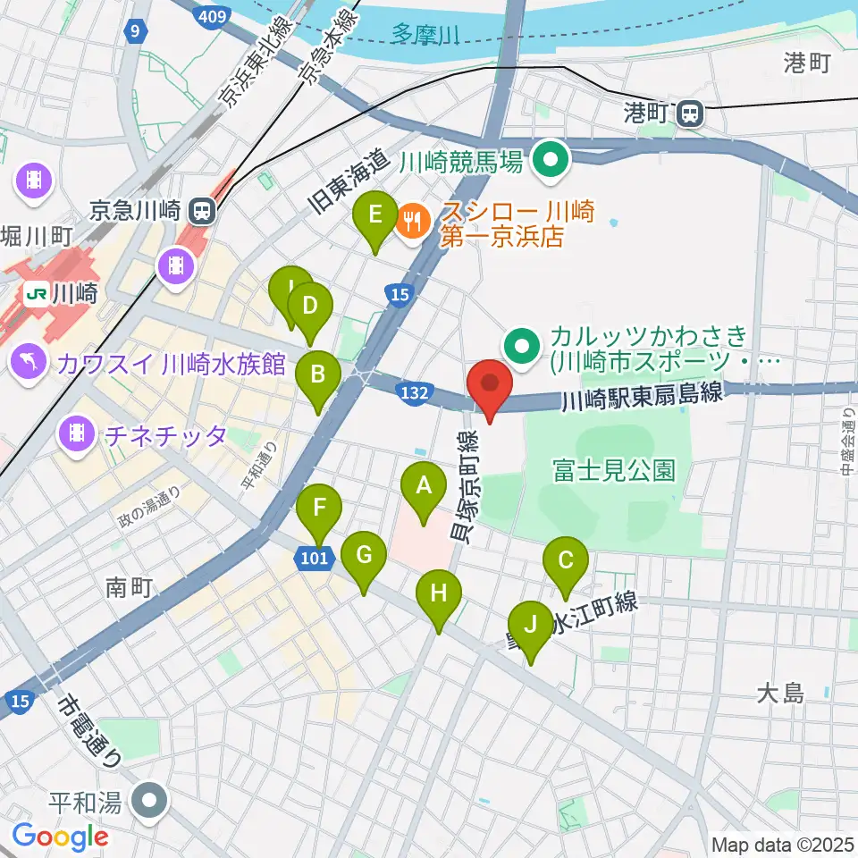 川崎市教育文化会館周辺のコンビニエンスストア一覧地図