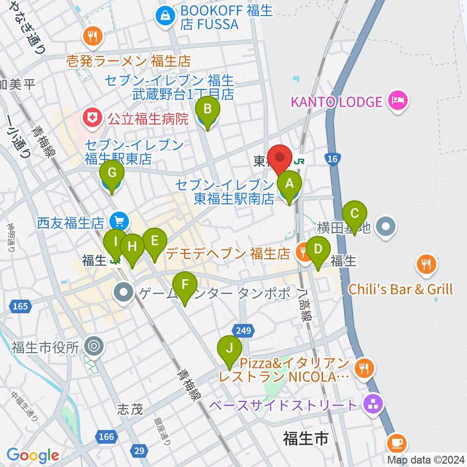 福生UZU周辺のコンビニエンスストア一覧地図