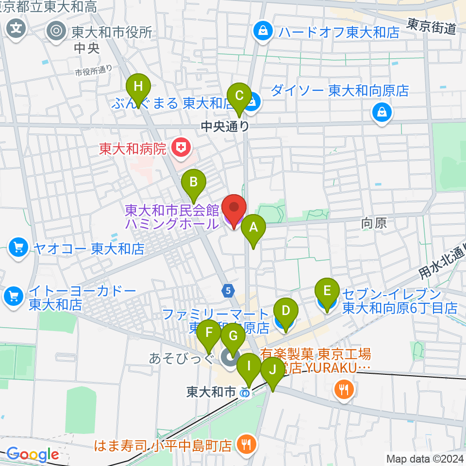 東大和市民会館ハミングホール周辺のコンビニエンスストア一覧地図