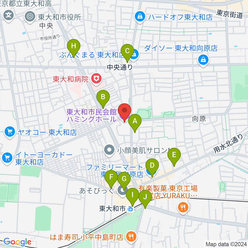 東大和市民会館ハミングホール周辺のコンビニエンスストア一覧地図