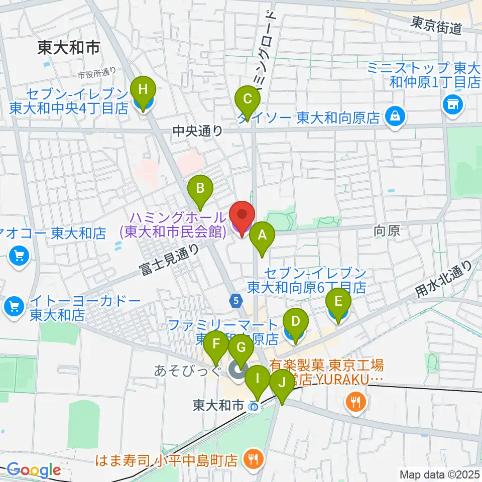 東大和市民会館ハミングホール周辺のコンビニエンスストア一覧地図