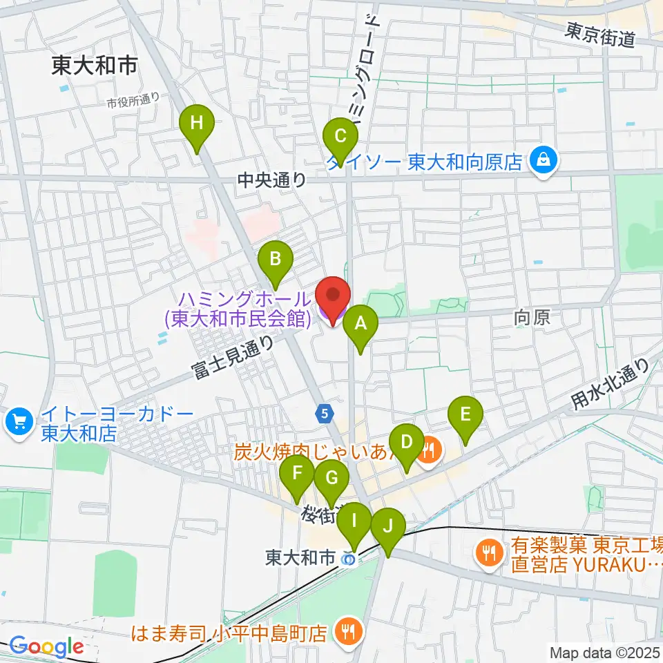 東大和市民会館ハミングホール周辺のコンビニエンスストア一覧地図