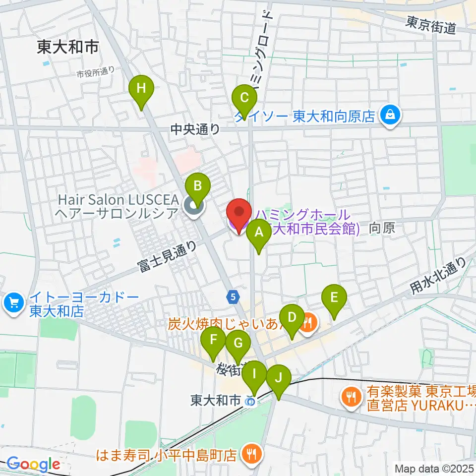 東大和市民会館ハミングホール周辺のコンビニエンスストア一覧地図