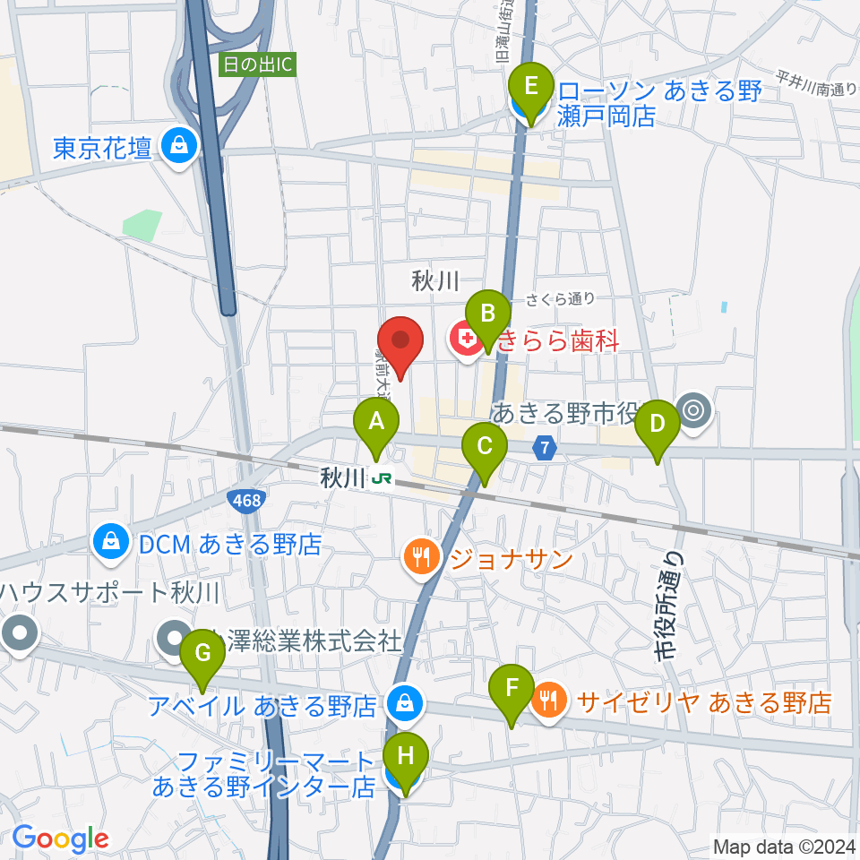 あきる野ルピア周辺のコンビニエンスストア一覧地図