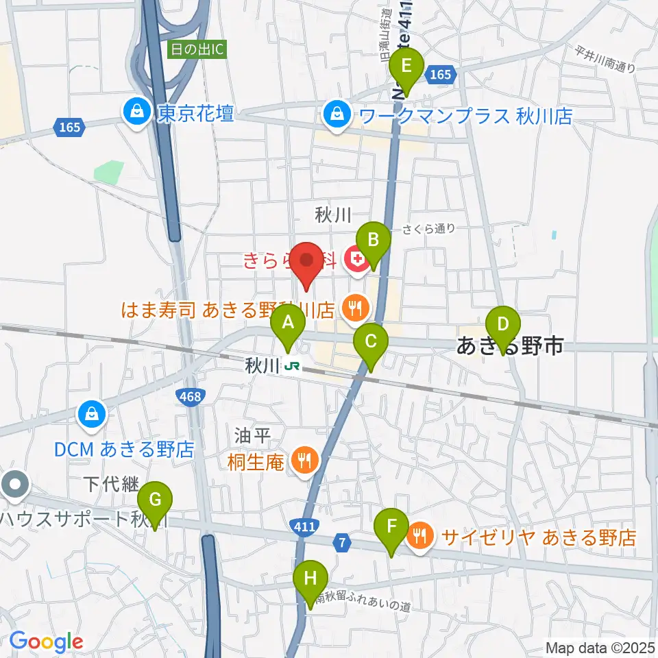 あきる野ルピア周辺のコンビニエンスストア一覧地図