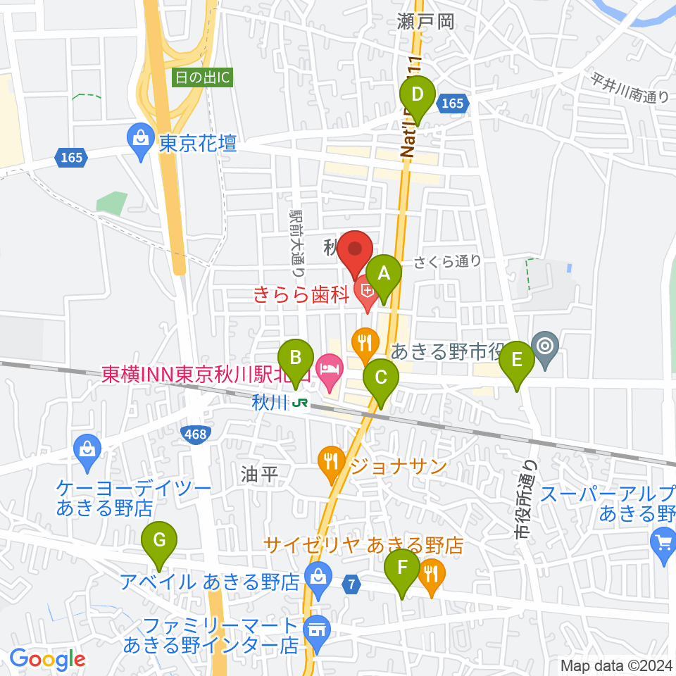 秋川キララホール周辺のコンビニエンスストア一覧地図