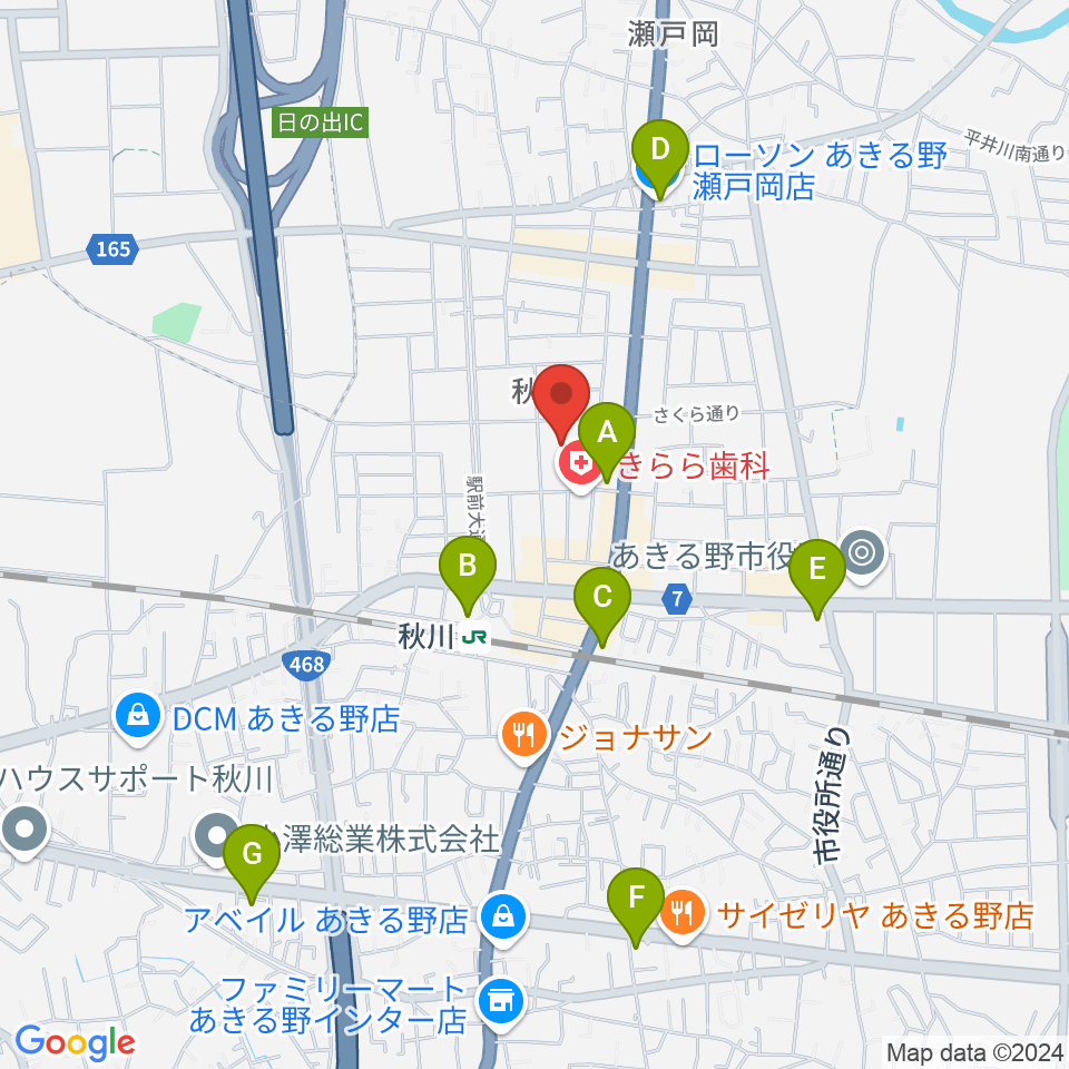 秋川キララホール周辺のコンビニエンスストア一覧地図