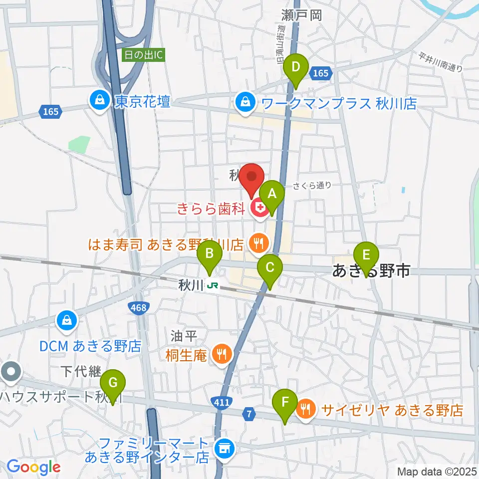 S&D秋川キララホール周辺のコンビニエンスストア一覧地図