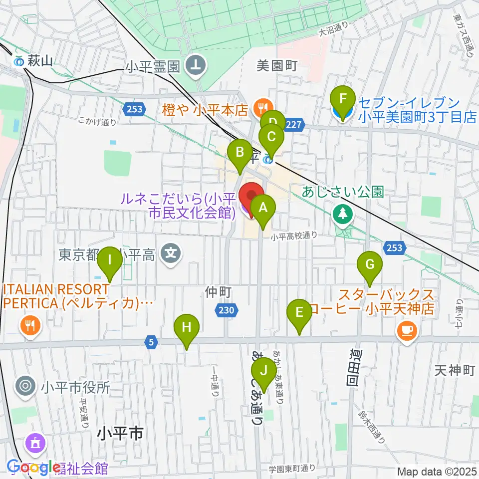 ルネこだいら周辺のコンビニエンスストア一覧地図