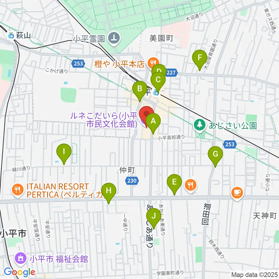 ルネこだいら周辺のコンビニエンスストア一覧地図