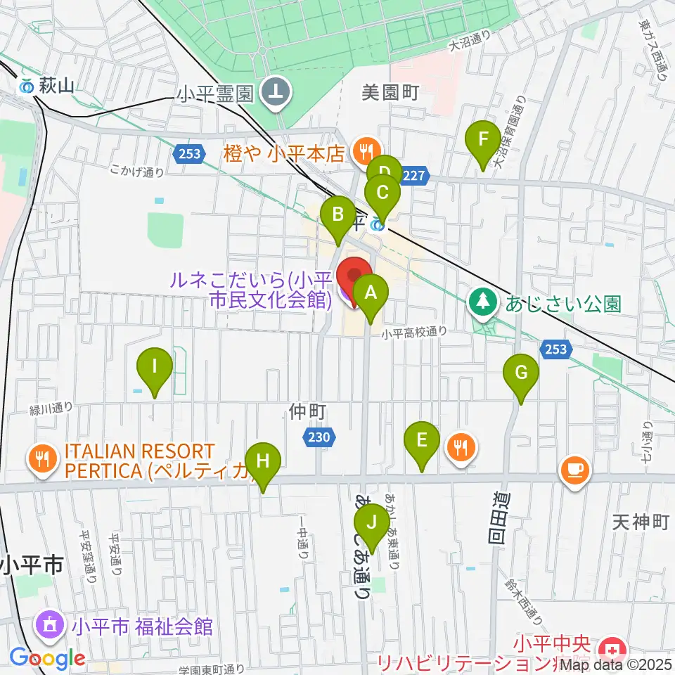 ルネこだいら周辺のコンビニエンスストア一覧地図