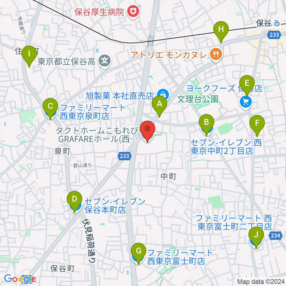 タクトホームこもれびGRAFAREホール周辺のコンビニエンスストア一覧地図