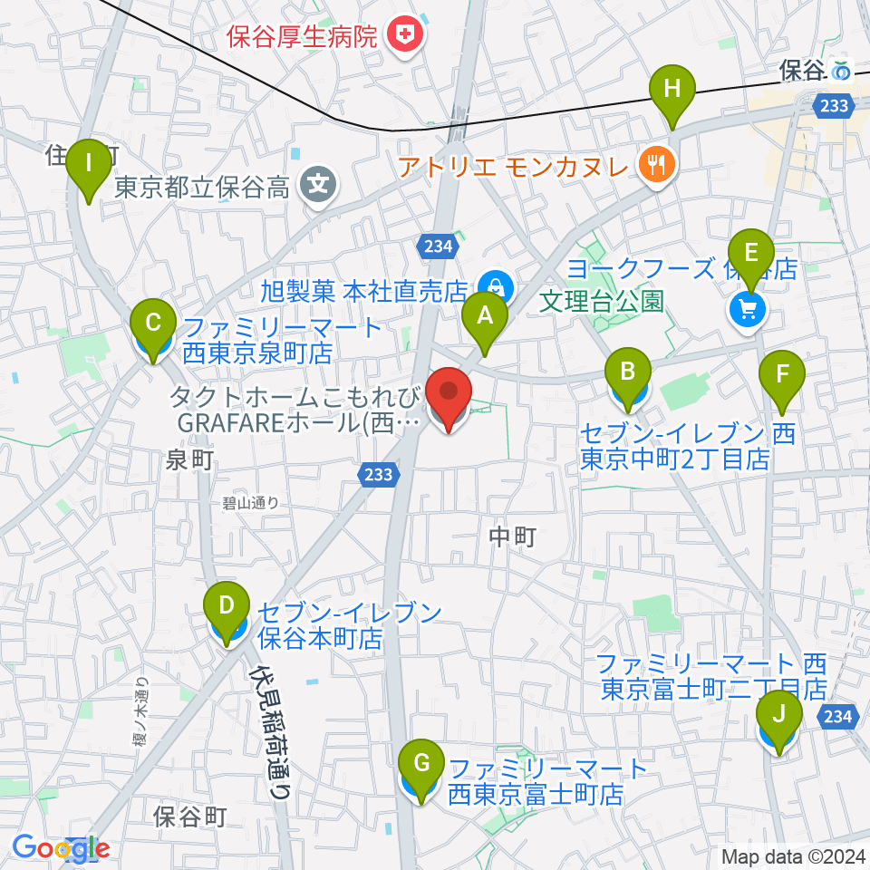 タクトホームこもれびGRAFAREホール周辺のコンビニエンスストア一覧地図