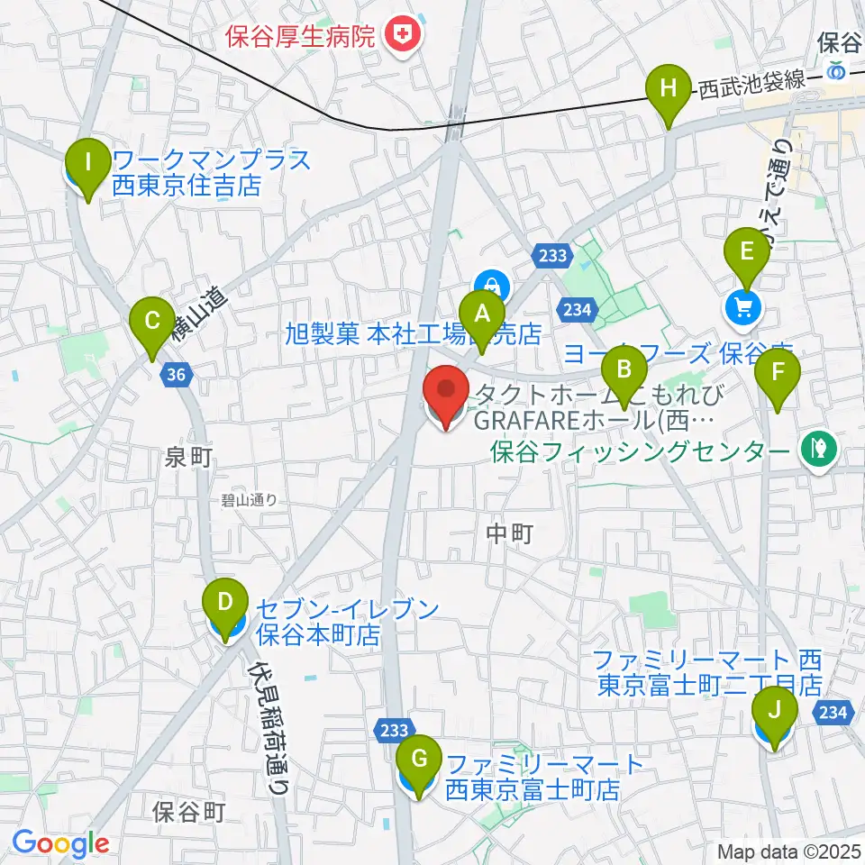 タクトホームこもれびGRAFAREホール周辺のコンビニエンスストア一覧地図