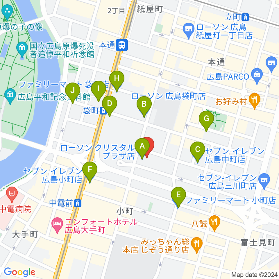 広島ライブジューク周辺のコンビニエンスストア一覧地図