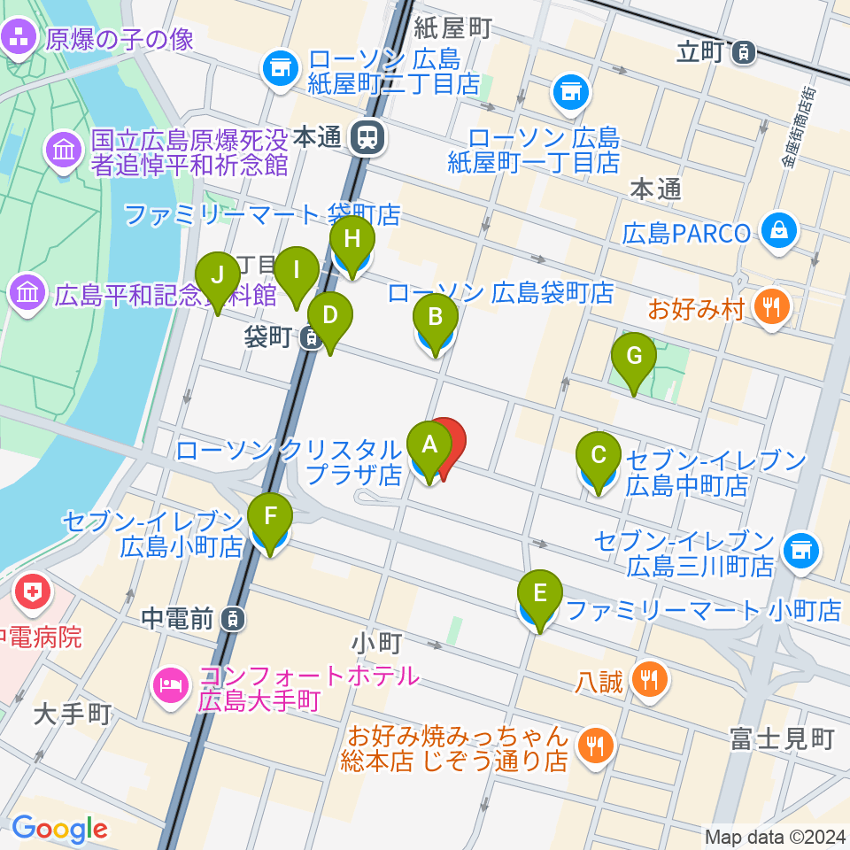 広島ライブジューク周辺のコンビニエンスストア一覧地図