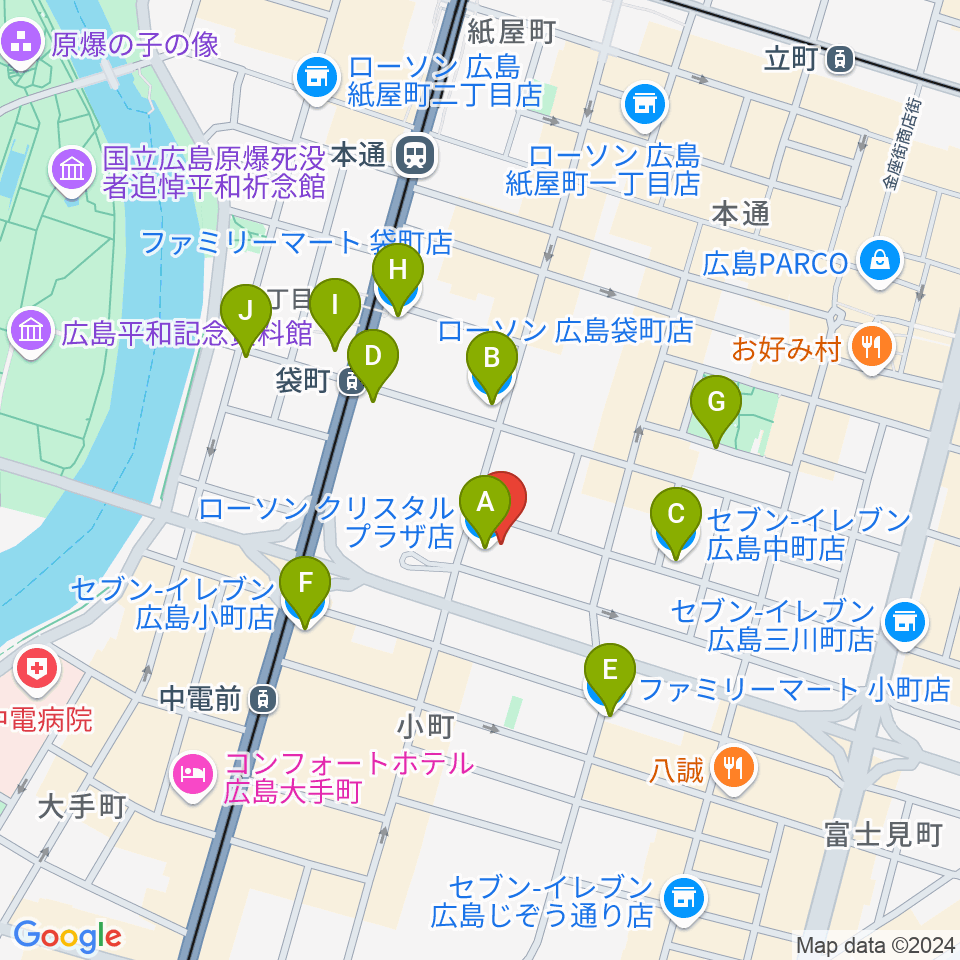 広島ライブジューク周辺のコンビニエンスストア一覧地図