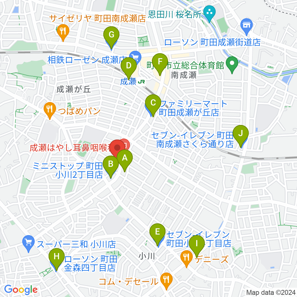 成瀬クロップ周辺のコンビニエンスストア一覧地図