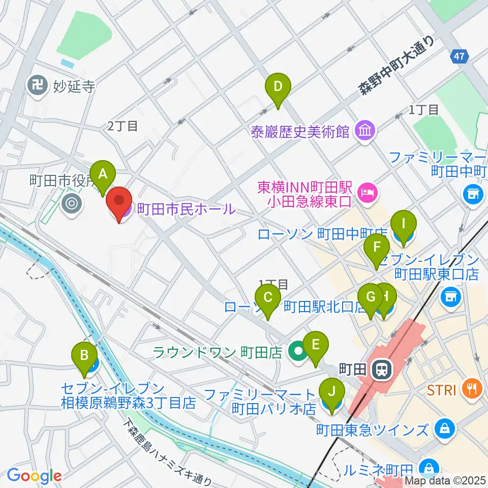 町田市民ホール周辺のコンビニエンスストア一覧地図