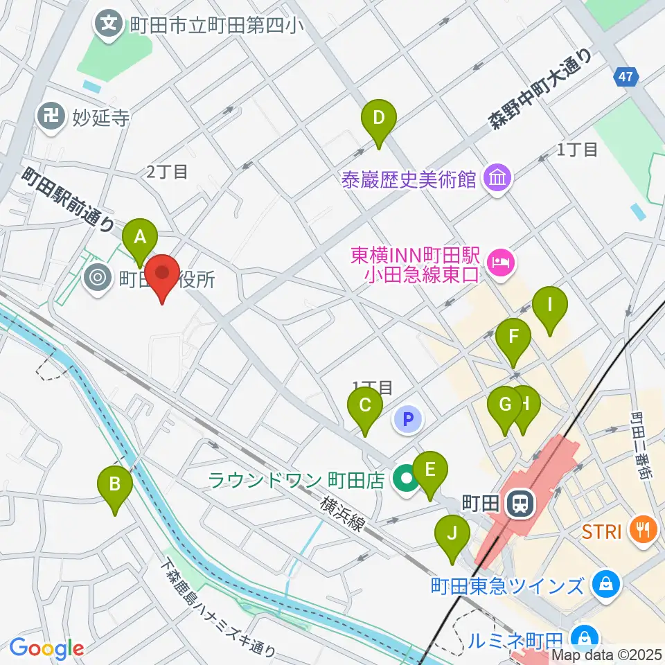 町田市民ホール周辺のコンビニエンスストア一覧地図
