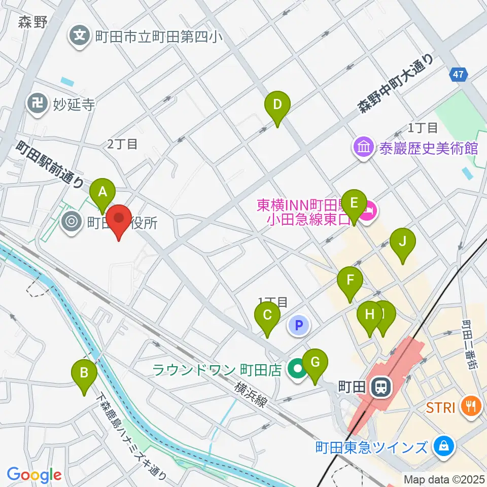 町田市民ホール周辺のコンビニエンスストア一覧地図
