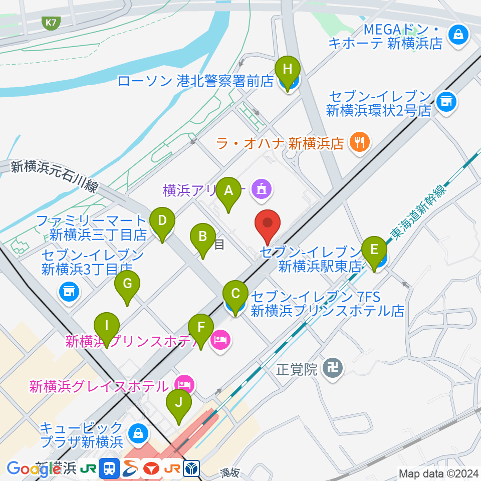 新横浜NEW SIDE BEACH周辺のコンビニエンスストア一覧地図