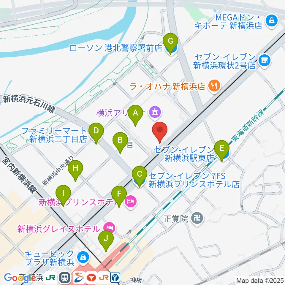 新横浜NEW SIDE BEACH周辺のコンビニエンスストア一覧地図