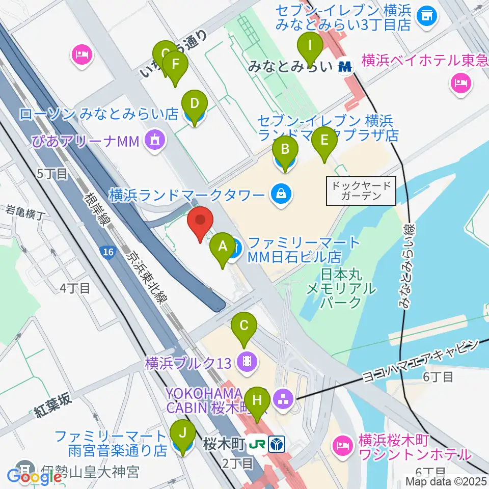 はまぎんホール ヴィアマーレ周辺のコンビニエンスストア一覧地図