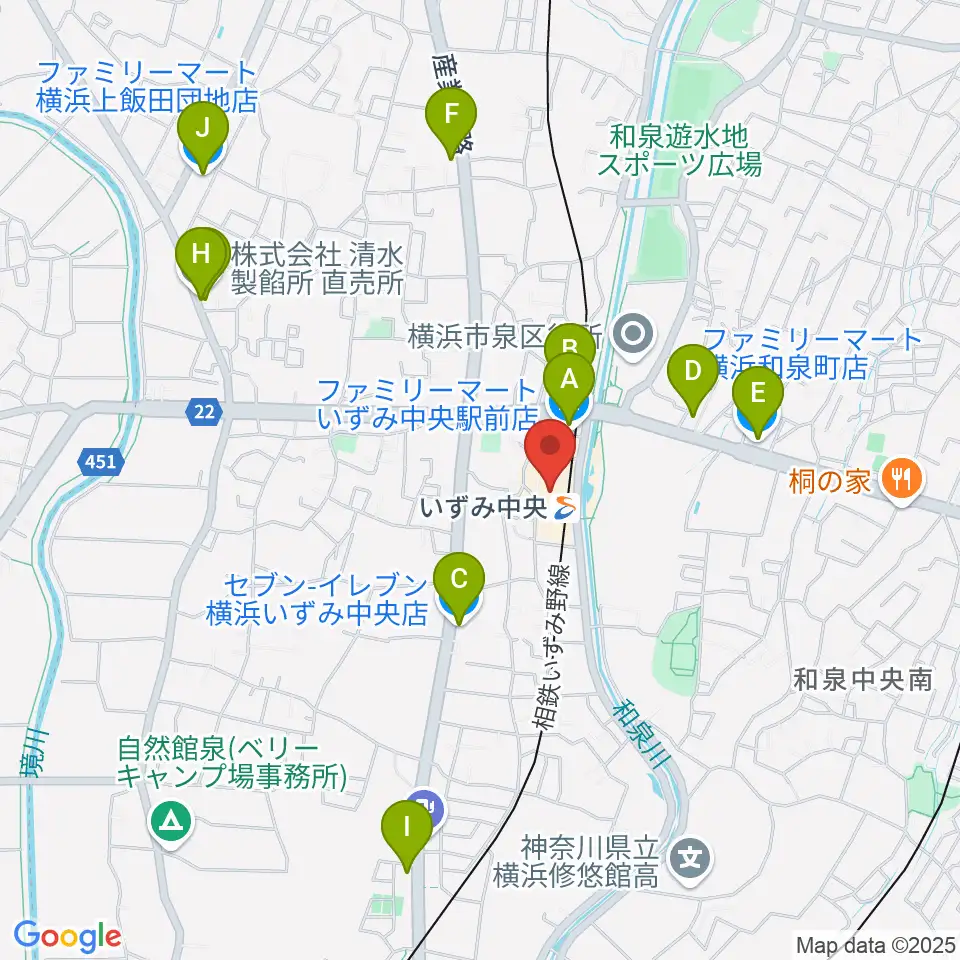 横浜市泉区民文化センター テアトルフォンテ周辺のコンビニエンスストア一覧地図