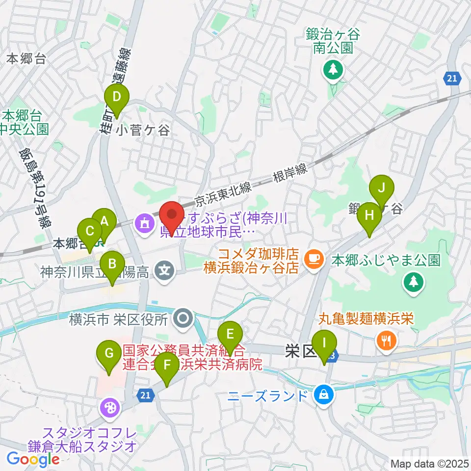 横浜市栄区民文化センター リリス周辺のコンビニエンスストア一覧地図