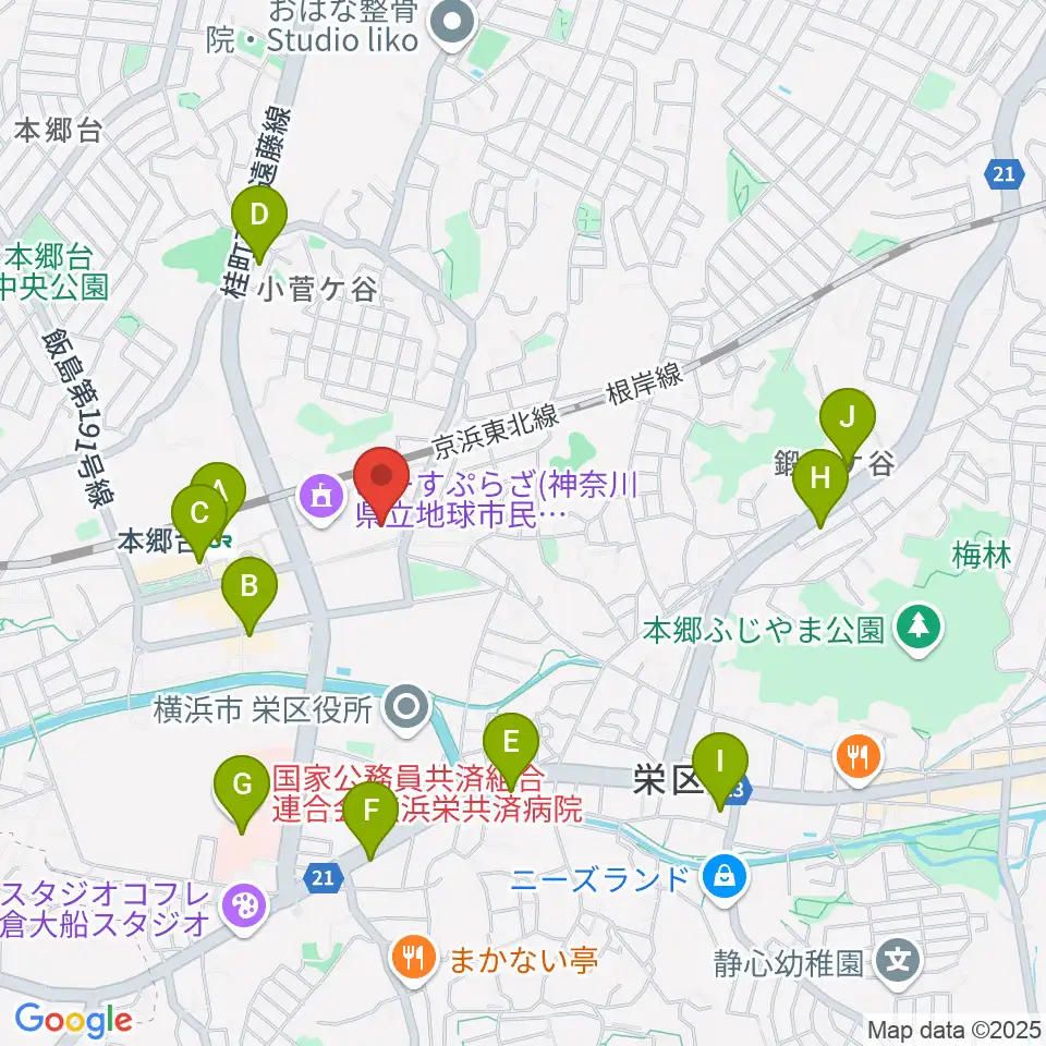 横浜市栄区民文化センター リリス周辺のコンビニエンスストア一覧地図