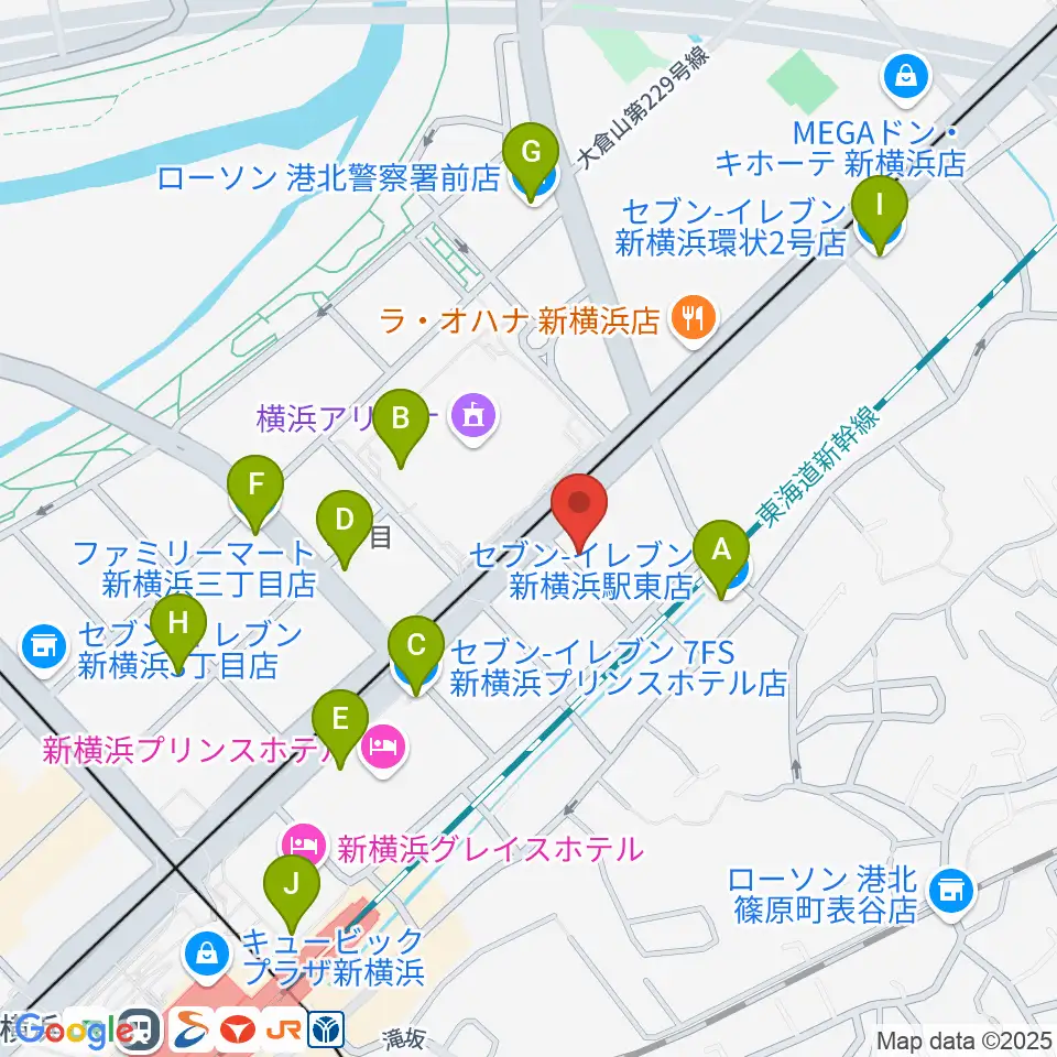 新横浜LiT周辺のコンビニエンスストア一覧地図