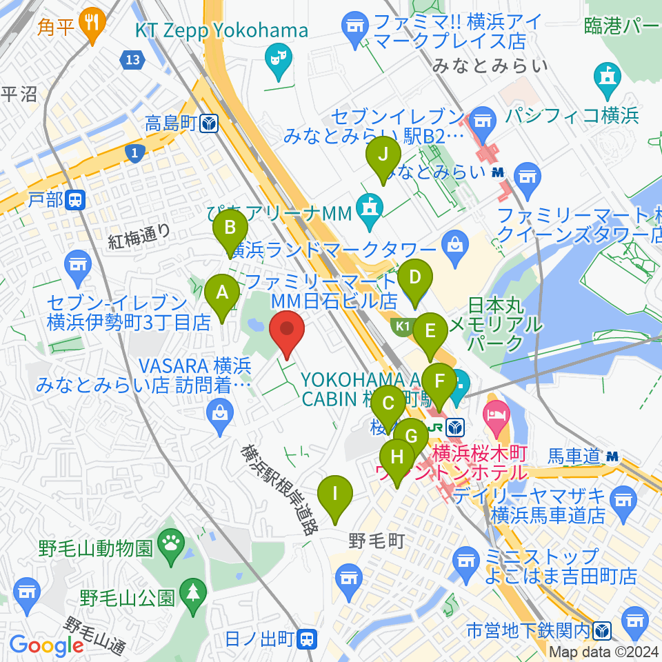 神奈川県立音楽堂周辺のコンビニエンスストア一覧地図
