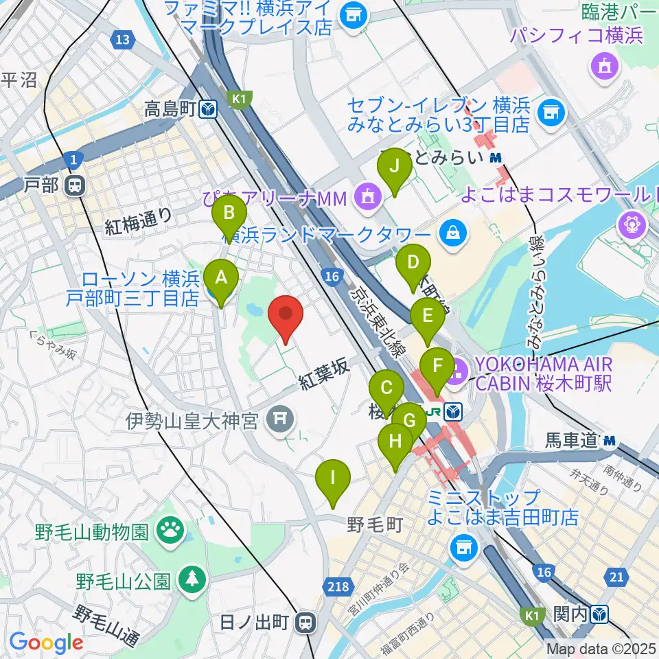 神奈川県立音楽堂周辺のコンビニエンスストア一覧地図