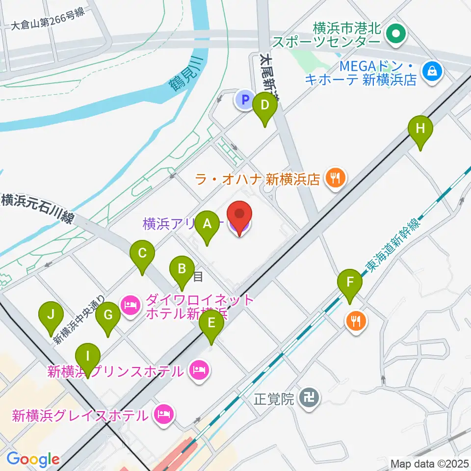 横浜アリーナ周辺のコンビニエンスストア一覧地図