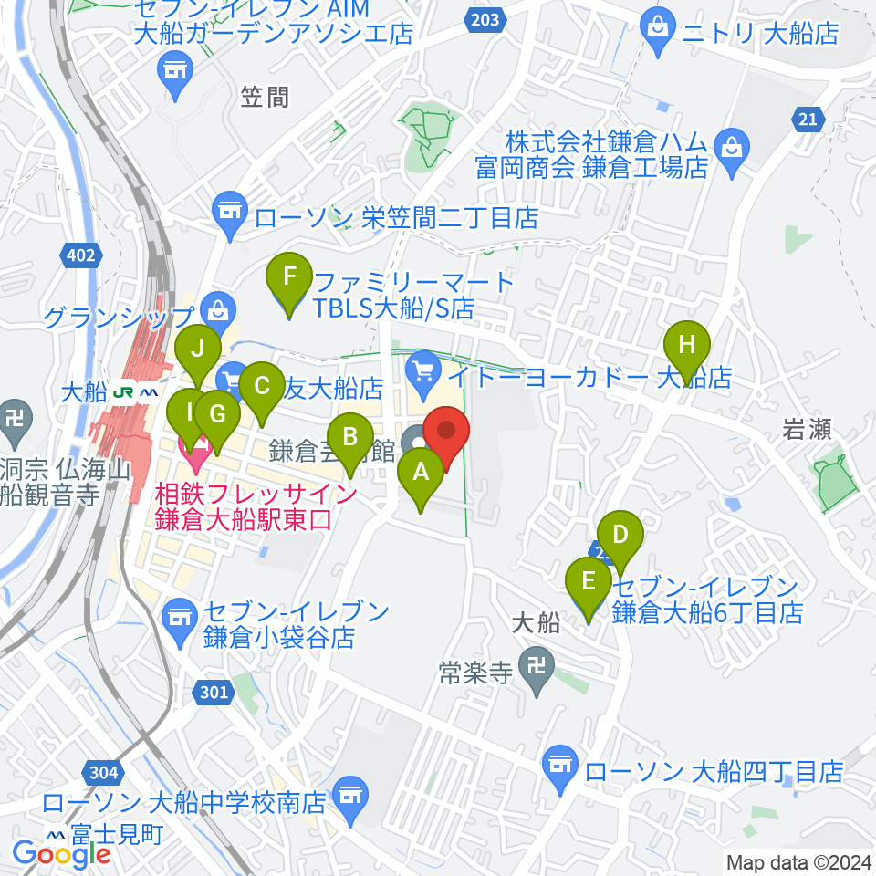 鎌倉芸術館周辺のコンビニエンスストア一覧地図