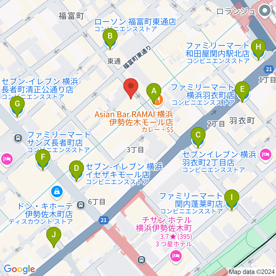 伊勢佐木町ジョンジョン周辺のコンビニエンスストア一覧地図