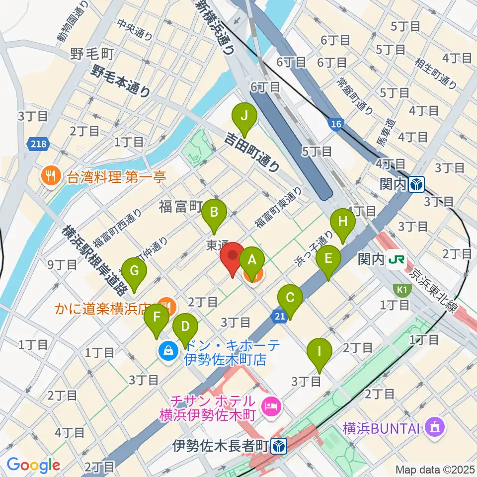 伊勢佐木町ジョンジョン周辺のコンビニエンスストア一覧地図