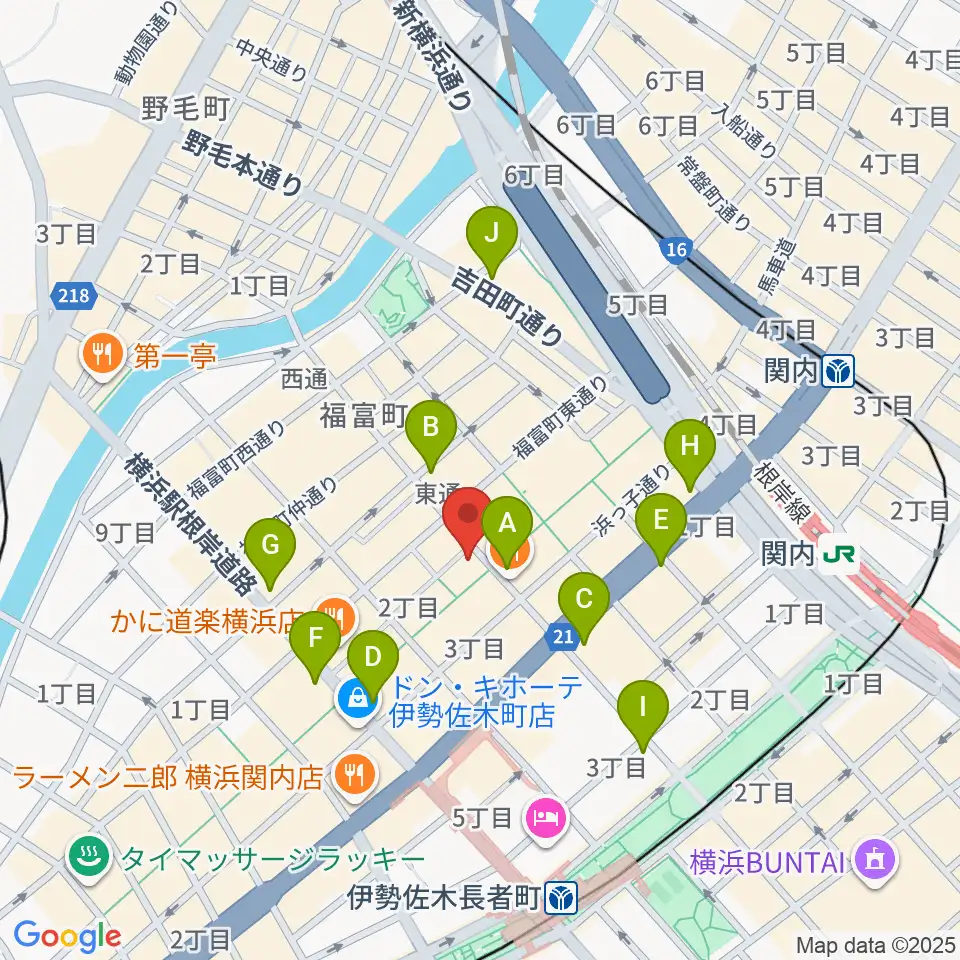 伊勢佐木町ジョンジョン周辺のコンビニエンスストア一覧地図
