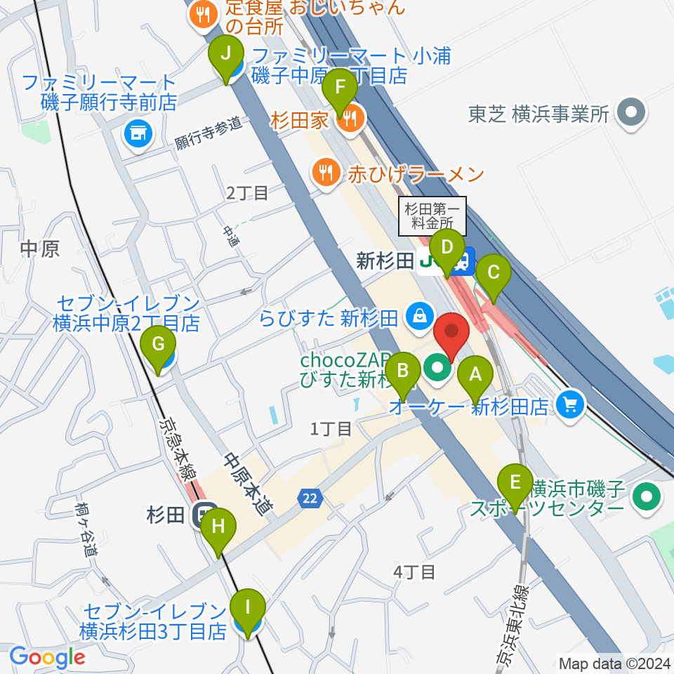 磯子区民文化センター杉田劇場周辺のコンビニエンスストア一覧地図