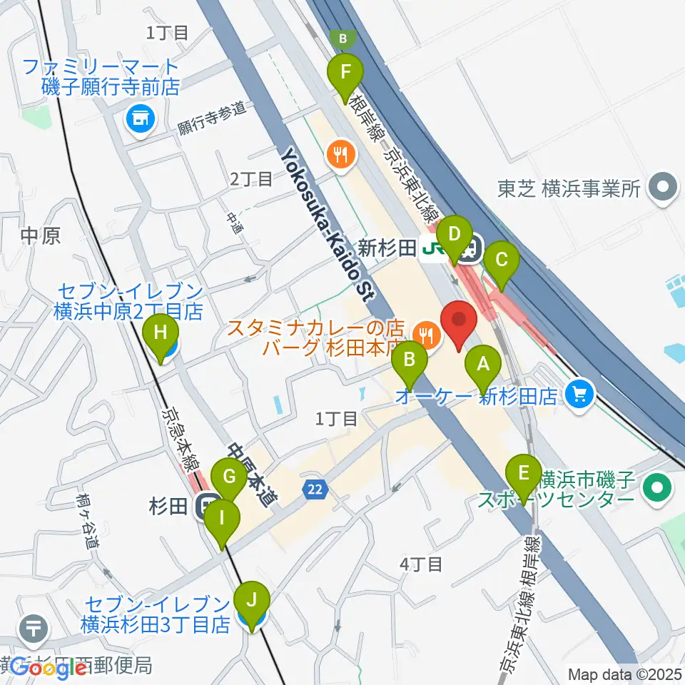 磯子区民文化センター杉田劇場周辺のコンビニエンスストア一覧地図