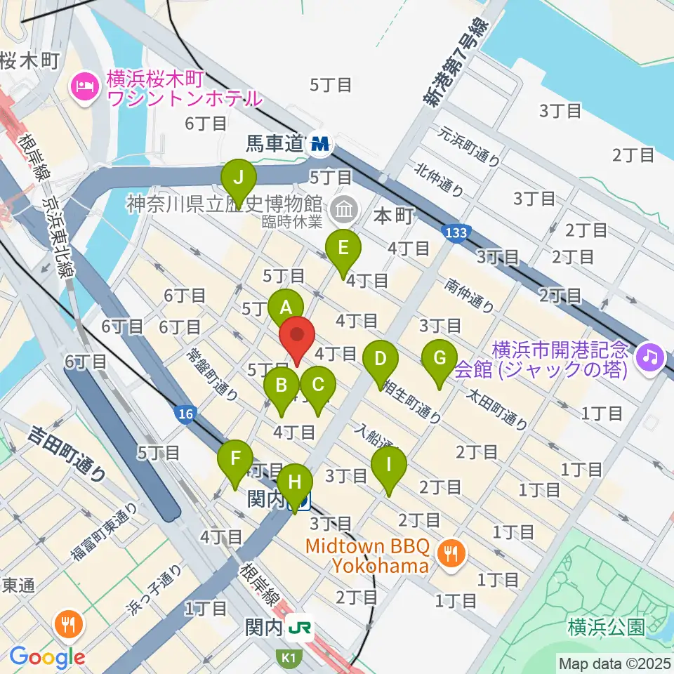 横浜関内ホール周辺のコンビニエンスストア一覧地図