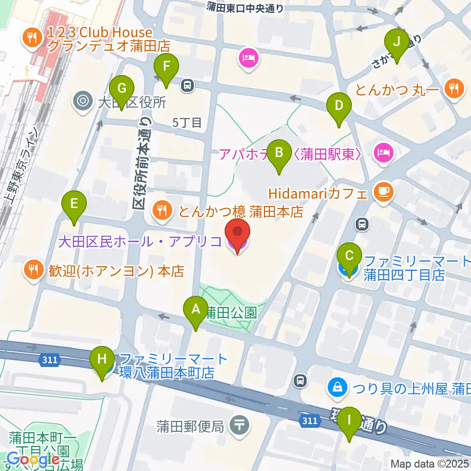 大田区民ホール・アプリコ周辺のコンビニエンスストア一覧地図