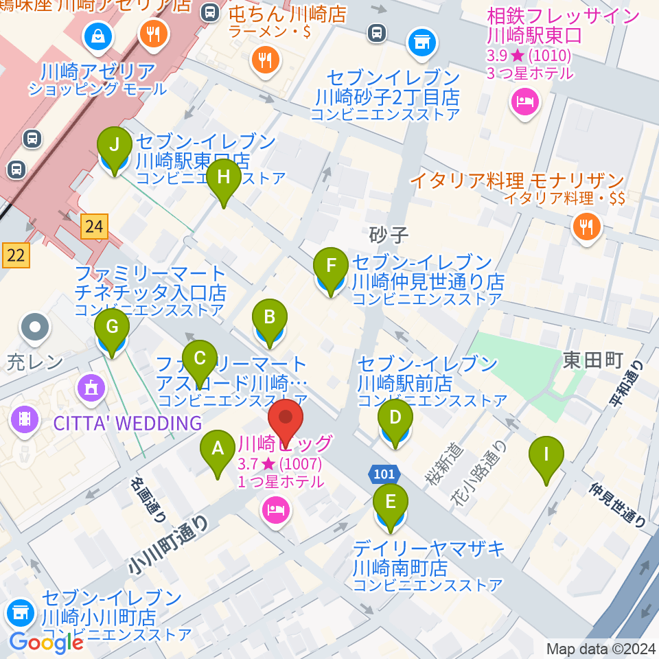 川崎セルビアンナイト周辺のコンビニエンスストア一覧地図