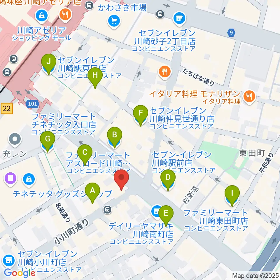 川崎セルビアンナイト周辺のコンビニエンスストア一覧地図