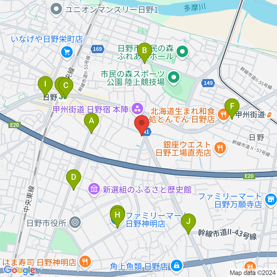 日野音楽教室周辺のコンビニエンスストア一覧地図