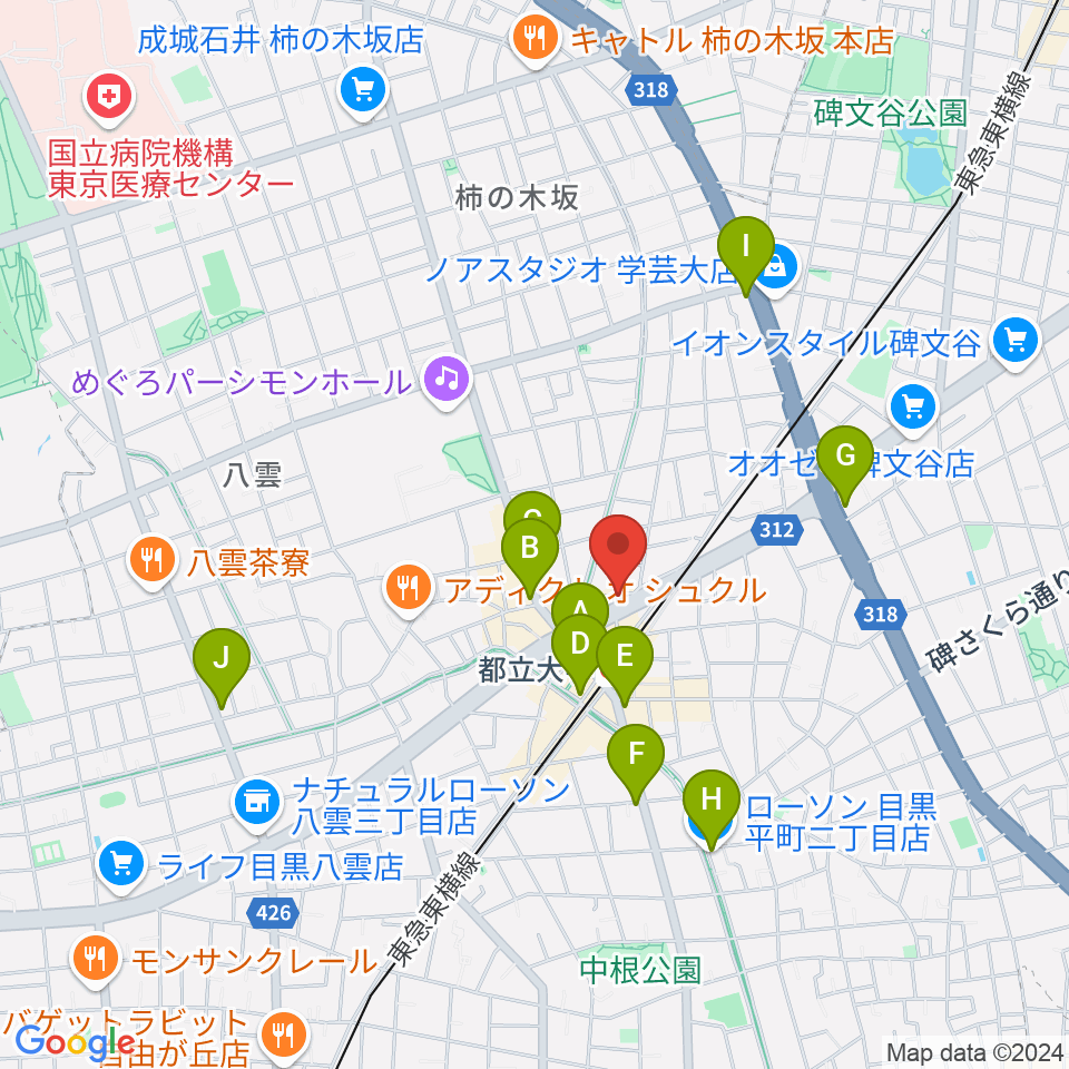 都立大学ジャミン周辺のコンビニエンスストア一覧地図