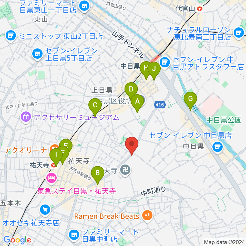 中目黒FJ's周辺のコンビニエンスストア一覧地図