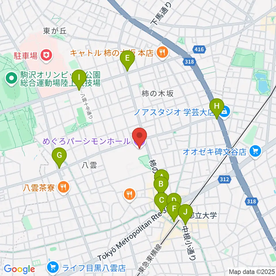 めぐろパーシモンホール周辺のコンビニエンスストア一覧地図