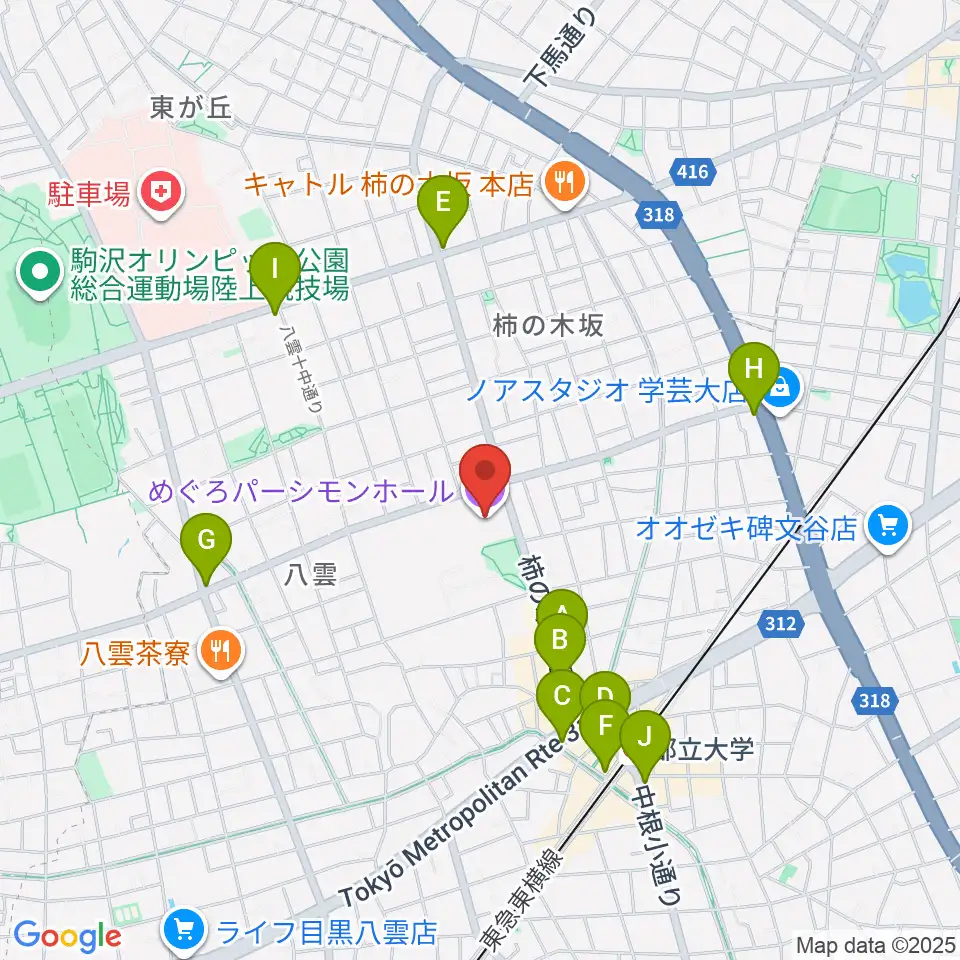 めぐろパーシモンホール周辺のコンビニエンスストア一覧地図